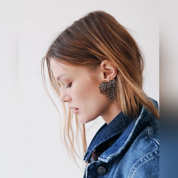 NWT! - Free People, Hearts On Fire Dangle Earrings, Gold/Black - NEW! - Picture 1 of 4